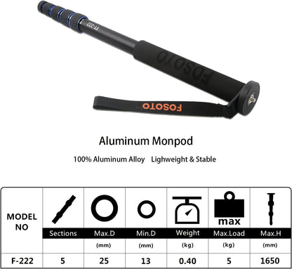 FOSOTO 65-inch Aluminium Camera Unipod Monopod with Base