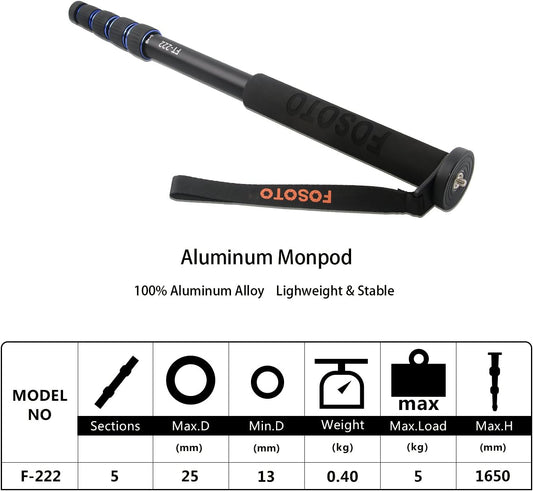 FOSOTO 65-inch Aluminium Camera Unipod Monopod with Base