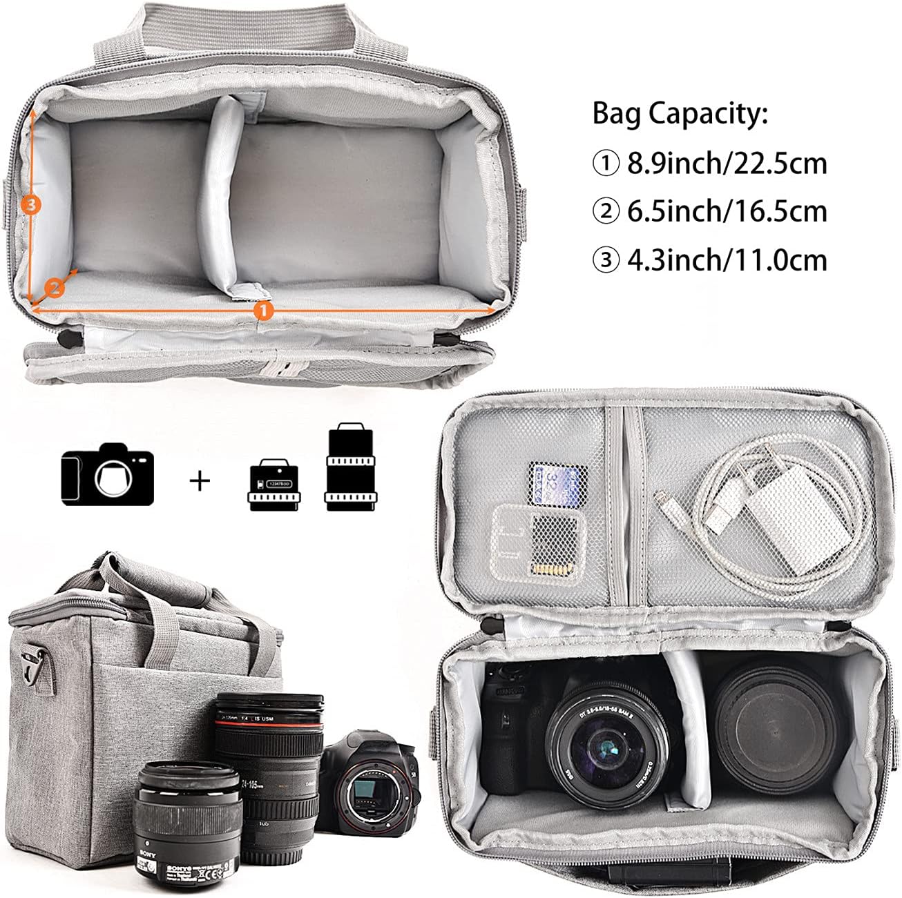FOSOTO - Funda para cámara con funda impermeable y resistente a la lluvia, compatible con Nikon D3500, D5600, D7500, D610, Canon EOS 4000D, 2000D, SL3, T7, M50, M6, SX530, Fujifilm X-T20, color gris 