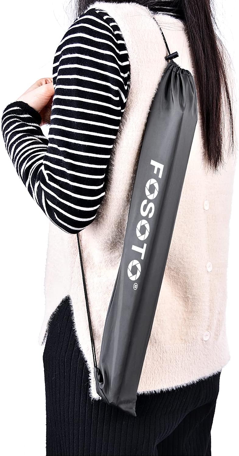 FOSOTO Support d'éclairage 16,7-75,3 pouces en alliage d'aluminium pour photographie, compatible avec le montage de réflecteurs de lumière stroboscopique, boîte à lumière annulaire, monobloc, support photographique avec sac de transport 