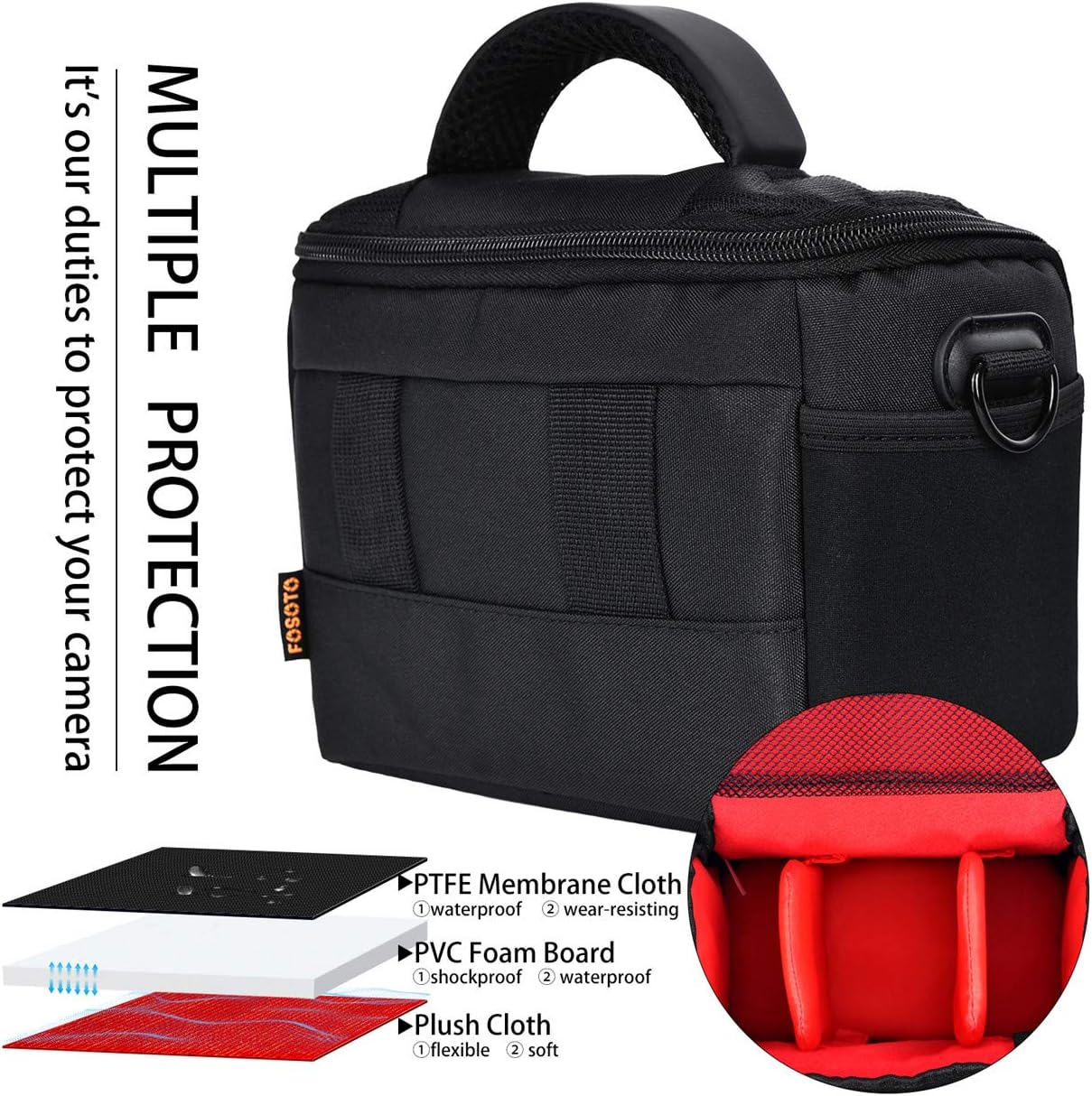 Funda de hombro para cámara compacta FOSOTO con funda impermeable para lluvia compatible con Canon EOS M50 PowerShot SX420 SX430 SX70 SX50 SX30IS Sony a6400 RX10 DSC-H300 Nikon Coolpix P900 