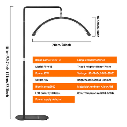 Fosoto FT - Y16 Multiple Half - Moon Light LED Light Photography Ring Light With Tripod Stand For Beauty Eyelash Makeup Tattoo TikTok Video - FOSOTOFosoto FT - Y16 Multiple Half - Moon Light LED Light Photography Ring Light With Tripod Stand For Beauty Eyelash Makeup Tattoo TikTok Video
