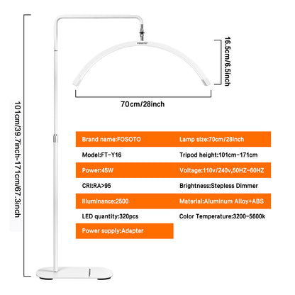 Fosoto 28inch Multifunctional Ring Light Half Moon LED Lamp with remote control Floor Video Fill Light for Beauty Salon Makeup