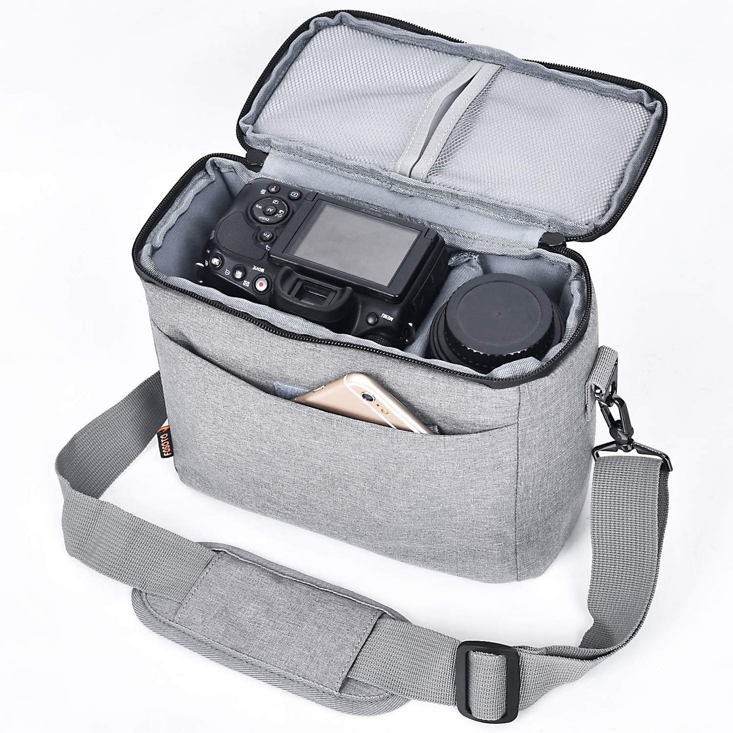 FOSOTO - Funda para cámara con funda impermeable y resistente a la lluvia, compatible con Nikon D3500, D5600, D7500, D610, Canon EOS 4000D, 2000D, SL3, T7, M50, M6, SX530, Fujifilm X-T20, color gris 