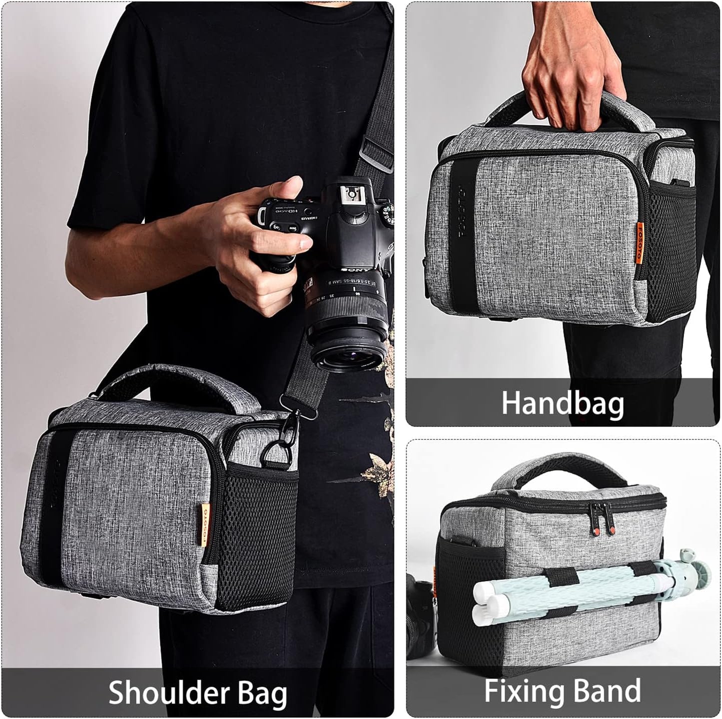 FOSOTO Waterproof DSLR Camera Bag Case,Shockproof Large Camera Lenses bags Compatible for Canon Rebel T7 2000D 4000D 700D 850D,Nikon D3500 D5600 D7500,Sony Photography Cases with Insert and Rain Cover