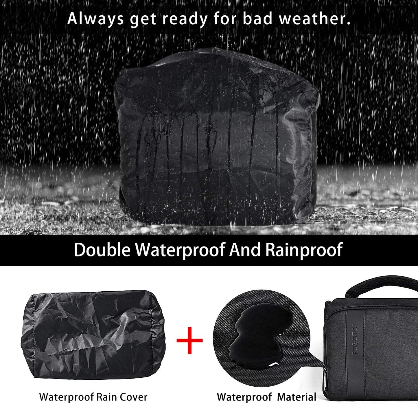 FOSOTO Waterproof (with Rain Cover) Shoulder Camera Case Bag Compatible for Nikon D5600 D750 D3300 Canon Rebel SL2 T7i EOS 80D 60D Sony A77II a68 a99II Travel DLSR SLR Camera Bags