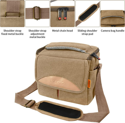 FOSOTO Anti-shock Shoulder Crossbody Camera Case Bag Compatible for Canon EOS EOS Rebel T5 T6 T7 T8i T100 SL3 XTi Panasonic G85 G95 GH5 G7KS Olympus OM-D E-M1 DSLR SLR Camera