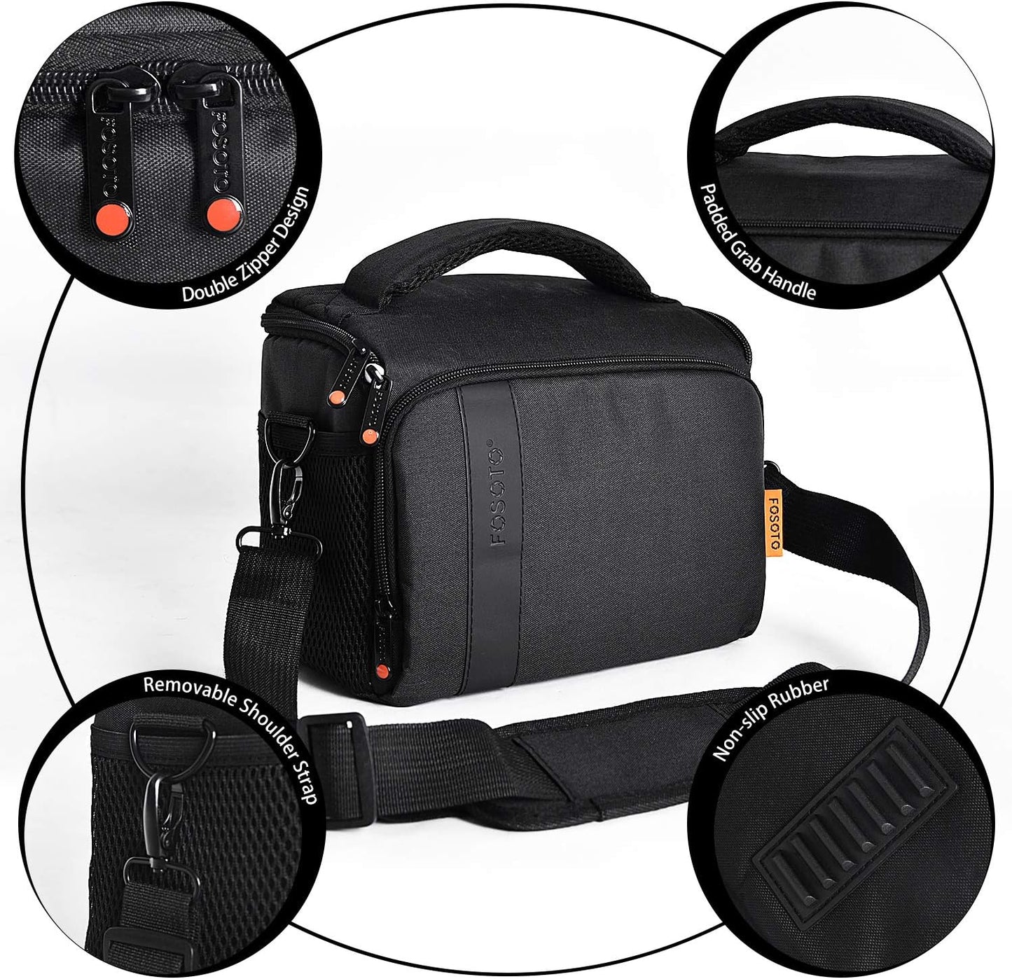 FOSOTO Waterproof (with Rain Cover) Shoulder Camera Case Bag Compatible for Nikon D5600 D750 D3300 Canon Rebel SL2 T7i EOS 80D 60D Sony A77II a68 a99II Travel DLSR SLR Camera Bags