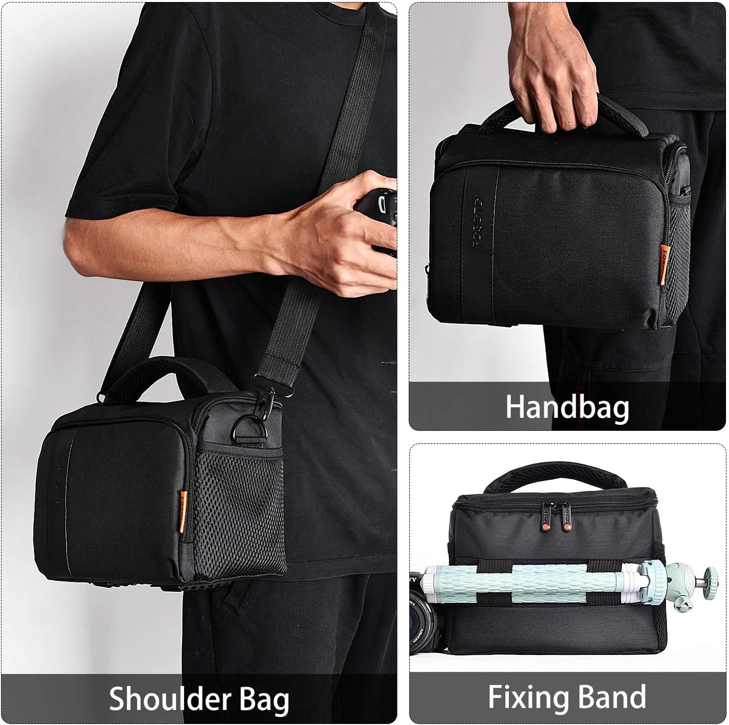 FOSOTO Waterproof (with Rain Cover) Shoulder Camera Case Bag Compatible for Nikon D5600 D750 D3300 Canon Rebel SL2 T7i EOS 80D 60D Sony A77II a68 a99II Travel DLSR SLR Camera Bags
