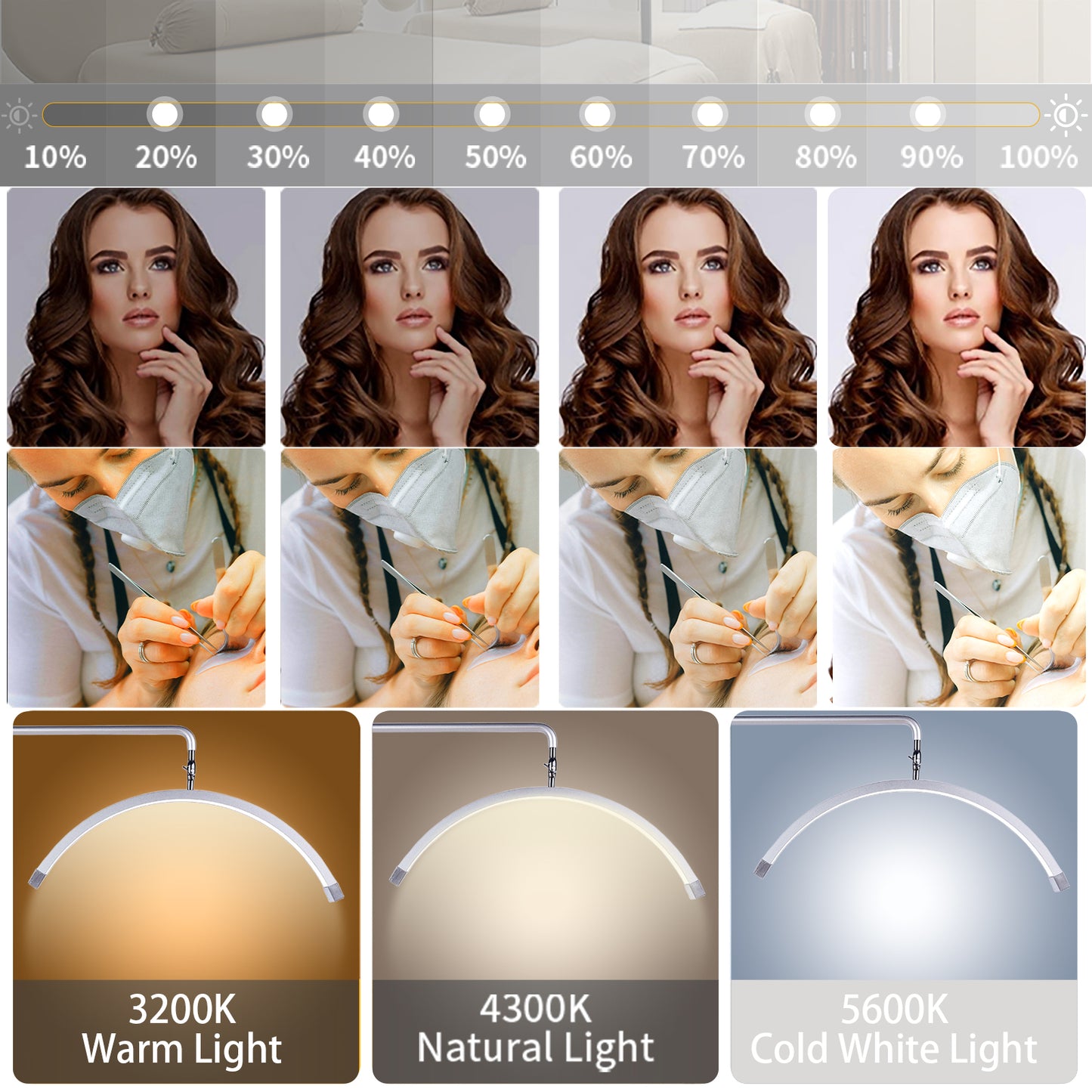 Fosoto 28inch 45W New Multi-angle Rotation half -Moon Light LED Floor Lash Lamp with Phone Clip for Eyelash Tattoo beauty Salon