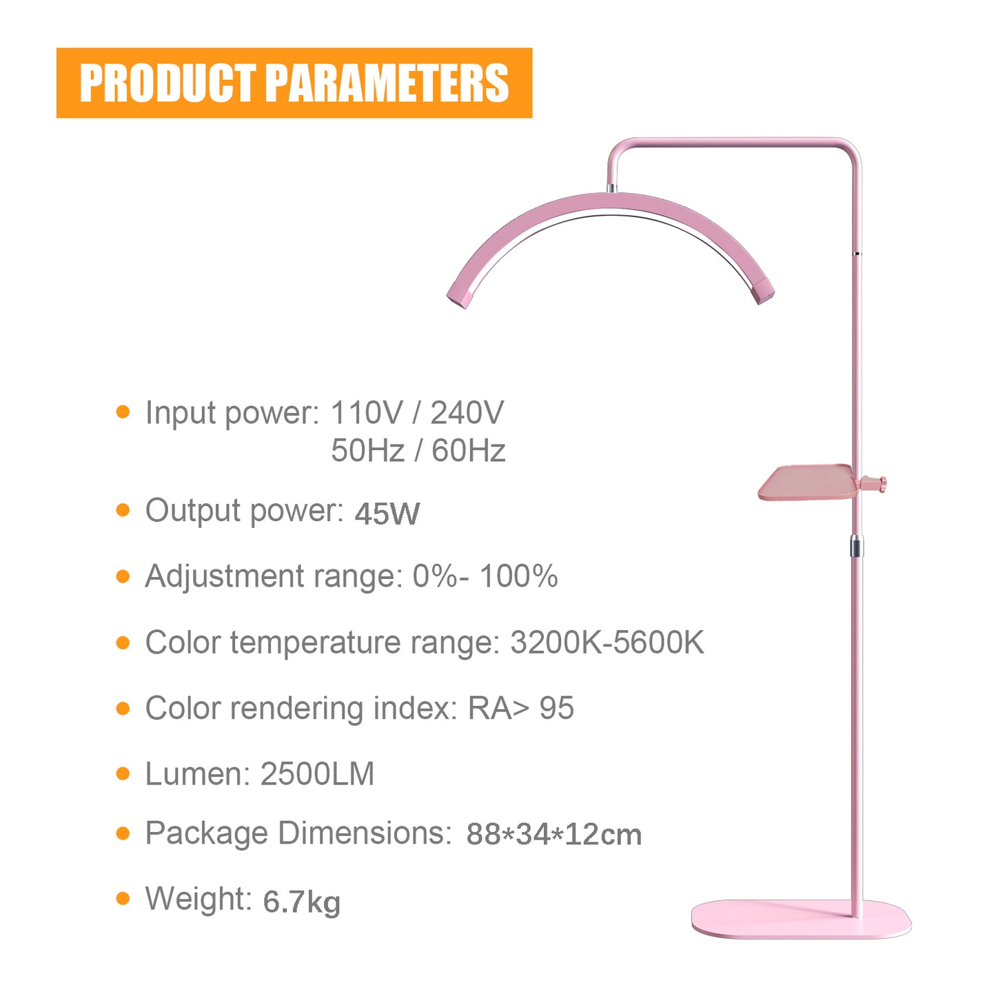 Fosoto 28inch Remote control Design Half-Moon lamp  Adjustable Cold & Warm Lighting with tray for Lash Facial Makeup Skincare