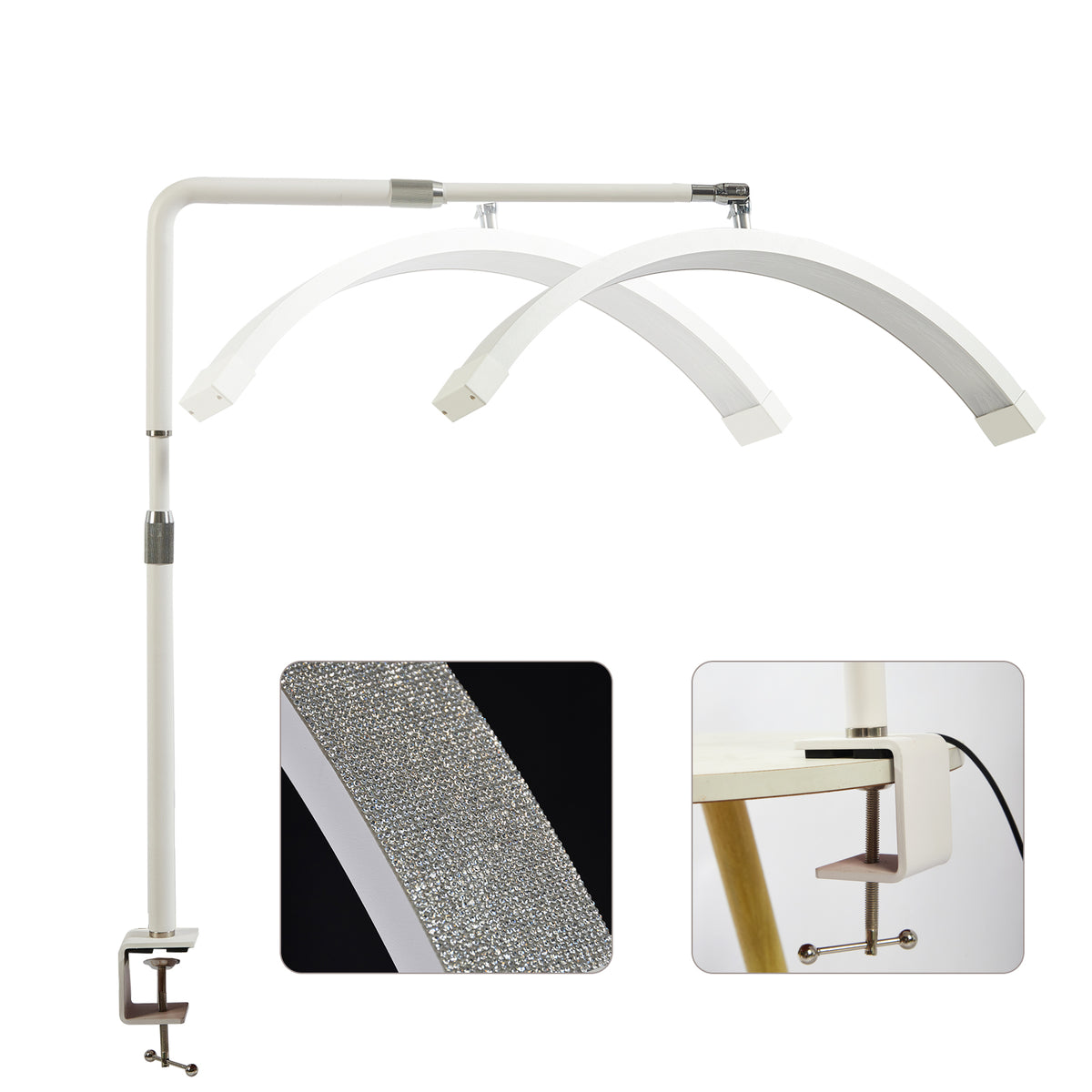 Fosoto 25inch LED Nail light Desk Lamp with Fixing clip, 3 Color Stepless Dimming Eye Protection Flexible Rotating Lamp Head for Beauty Manicure Shop