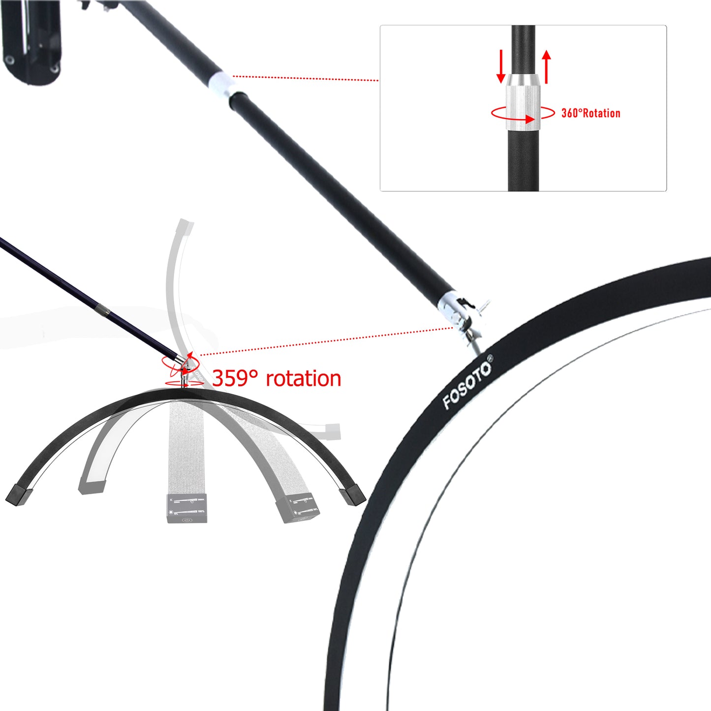 Fosoto Multi-directional U-shaped LED Wall Mounted Half Moon lamp Beauty Salon Supplement Light For Lashes Beauty Tattoo Nail
