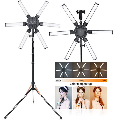FOSOTO Photographic Lighting Dimmable 3200 - 5600K 6 Tubes LED Photography Star Light Lamp for Camera Photo Studio Phone Shooting, YouTube Makeup with Tripod Stand - FOSOTOFOSOTO Photographic Lighting Dimmable 3200 - 5600K 6 Tubes LED Photography Star Light Lamp for Camera Photo Studio Phone Shooting, YouTube Makeup with Tripod Stand