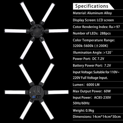 FOSOTO Photographic Lighting Dimmable 3200 - 5600K 6 Tubes LED Photography Star Light Lamp for Camera Photo Studio Phone Shooting, YouTube Makeup with Tripod Stand - FOSOTOFOSOTO Photographic Lighting Dimmable 3200 - 5600K 6 Tubes LED Photography Star Light Lamp for Camera Photo Studio Phone Shooting, YouTube Makeup with Tripod Stand
