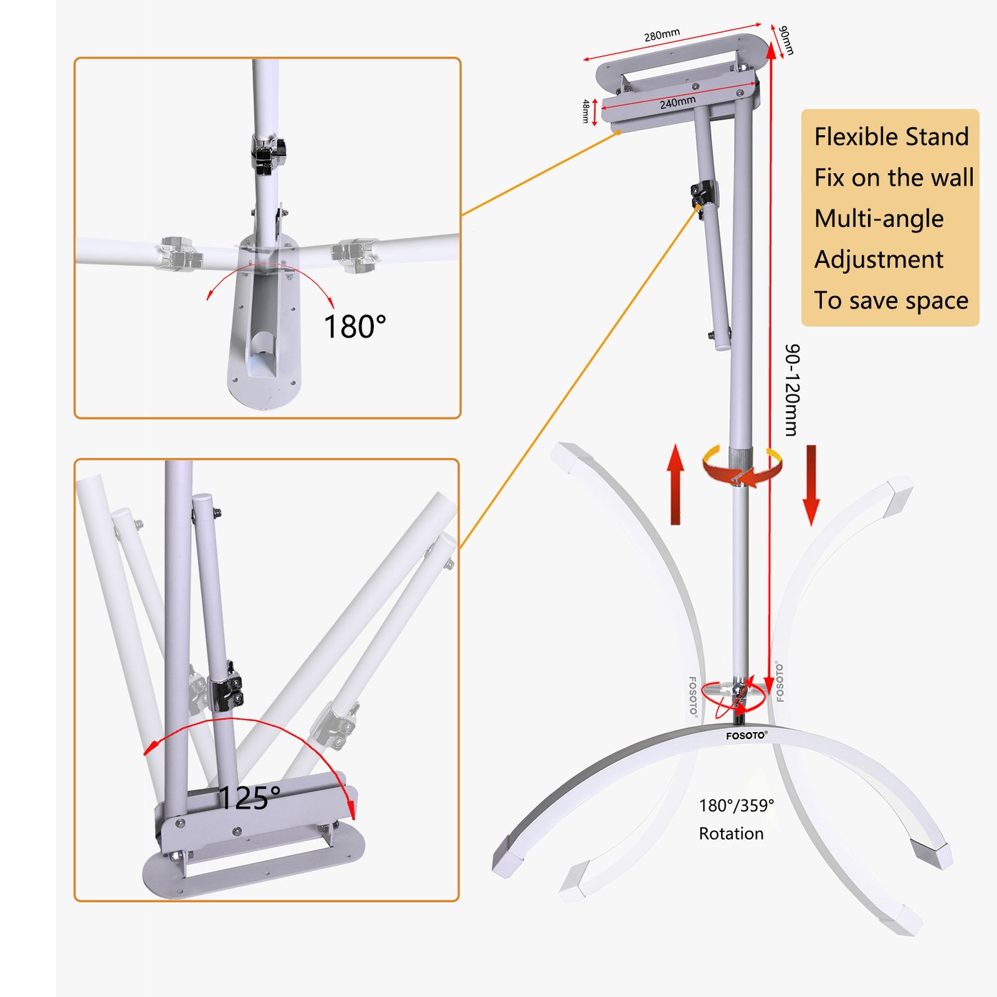 Fosoto Dimmable LED Video Light wall mount half moon light 3200K-5600K Fill light for Beauty Salon Makeup Nail Barbershop