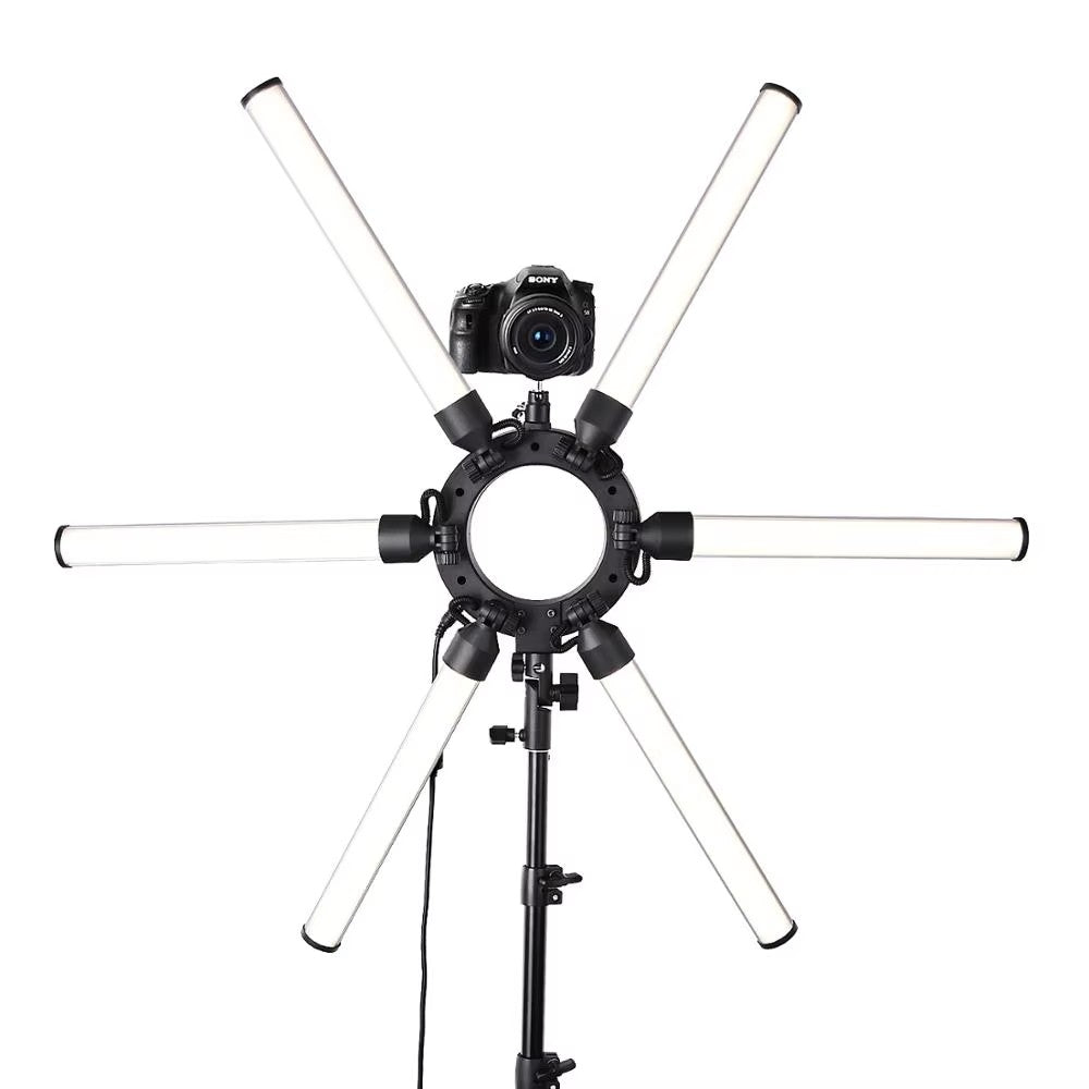 FOSOTO Éclairage photographique à intensité variable 3200-5600K 6 tubes LED Photographie Star Light Lampe pour appareil photo Studio photo Téléphone Prise de vue, YouTube Maquillage avec trépied