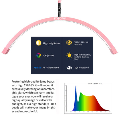 Fosoto 28inch Multifunctional Ring Light Half Moon LED Lamp with remote control Floor Video Fill Light for Beauty Salon Makeup