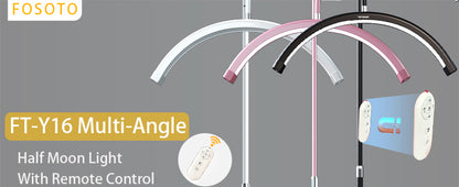 Fosoto 28inch Multifunctional Ring Light Half Moon LED Lamp with remote control Floor Video Fill Light for Beauty Salon Makeup