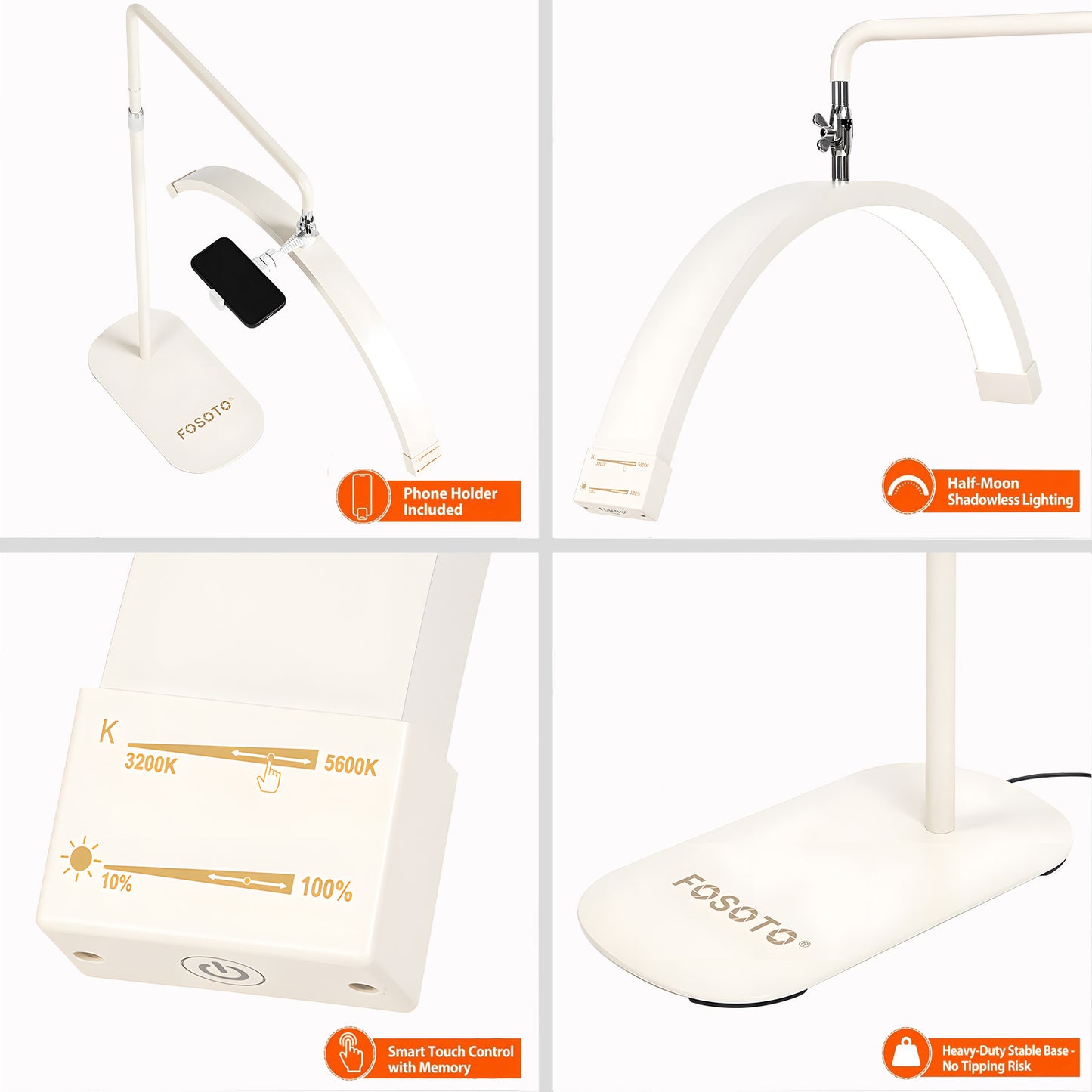 Fosoto Multifunctional Half Moon Lamp Video Ring Lash Light For Beauty Facials Salon Tatoo Live Stream Photography Photo TikTok