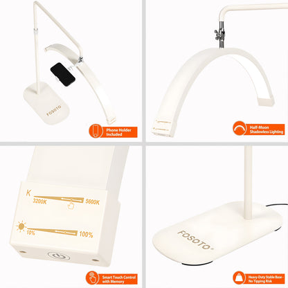 Fosoto Multifunctional Half Moon Lamp Video Ring Lash Light For Beauty Facials Salon Tatoo Live Stream Photography Photo TikTok