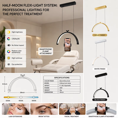 Fosoto 1.8M 45W Ceiling-Mounted Retractable LED Beauty Half Moon Light for Lash & Facial