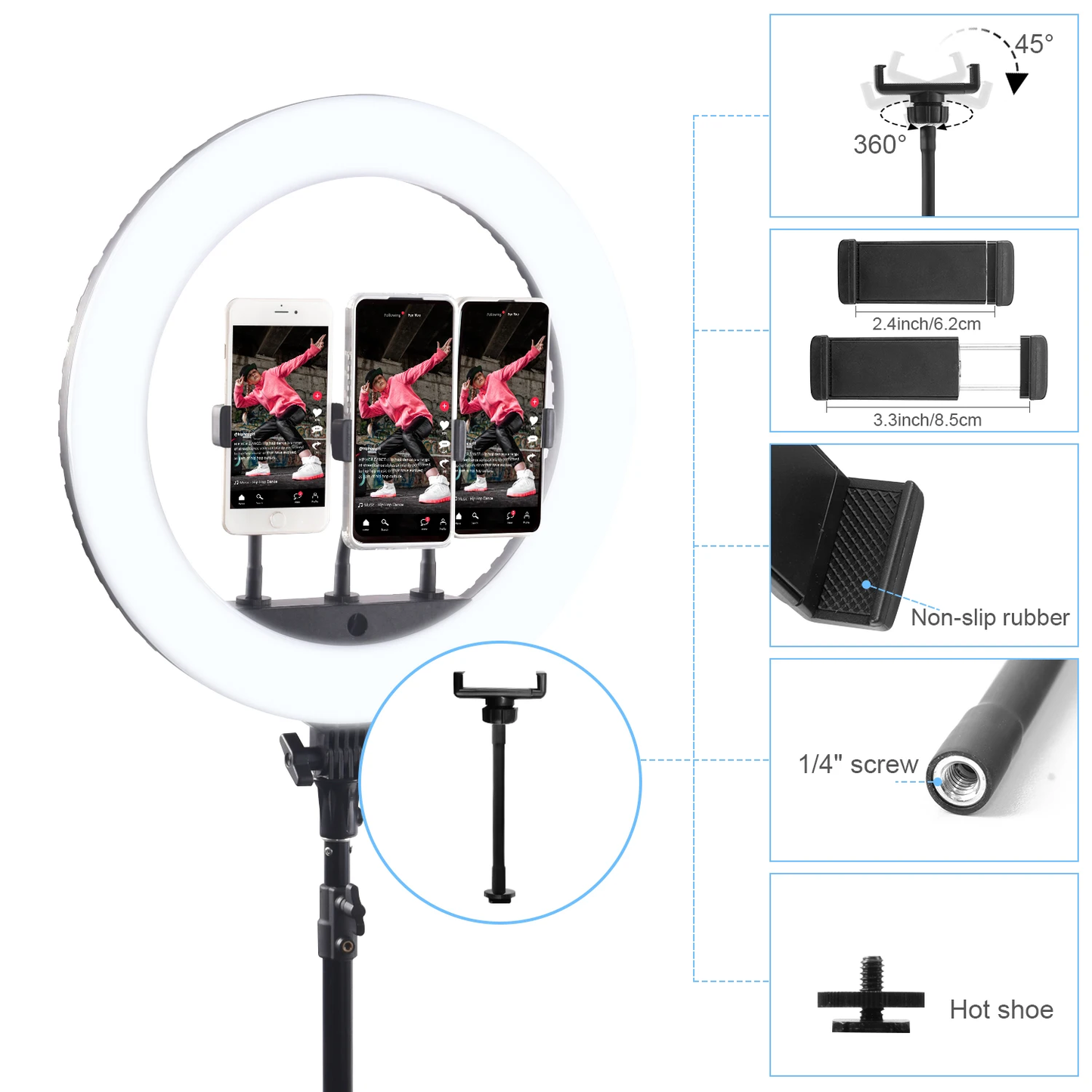 FOSOTO FT-18N Dimmable LED Ring Light 55W Photography Lighting Kit with Tripod Stand for Phone & Live Streaming