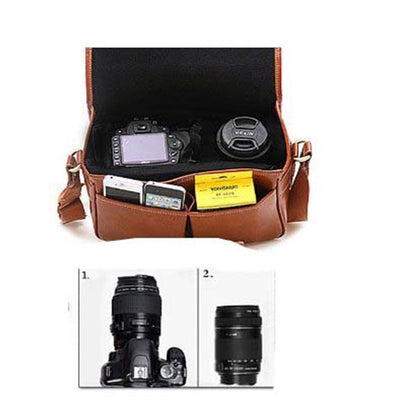 Fosoto Voděodolná Vintage PU Kožená Taška na DSLR Fotoaparát Přes Rameno Přenosný Kryt pro DSLR s 2 objektivy pro Canon DSLR Fotoaparát