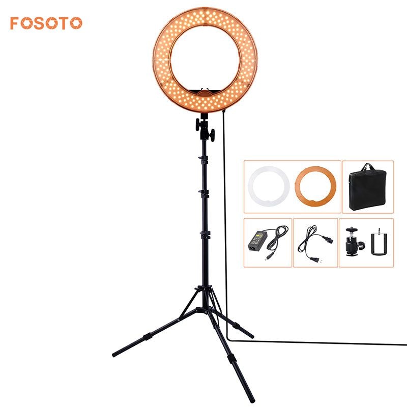 Fosoto RL-12 180 LED iluminación fotográfica CRI 83 + Color 5500K cámara regulable vídeo foto teléfono anillo lámpara de luz y soporte de trípode