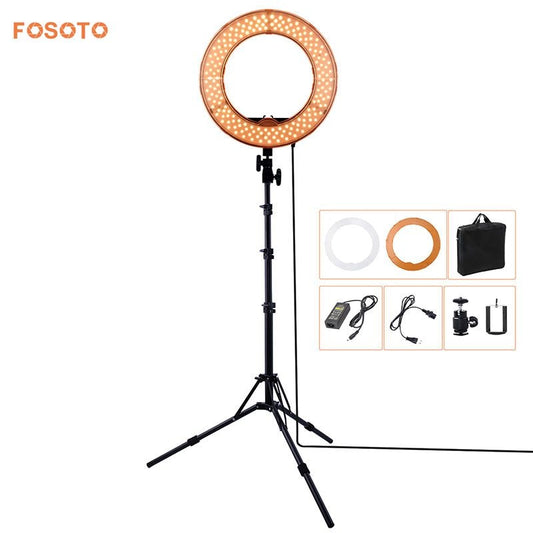 fosoto RL-12 180 LED Photographic Lighting CRI 83+ Color 5500K Dimmable Camera Video Photo phone Ring Light Lamp & Tripod Stand