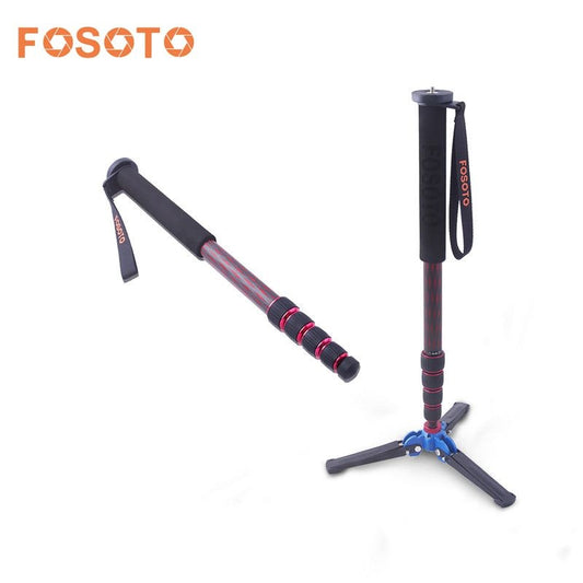 fosoto C-222 Carbon Fiber Camera Monopod Tripod Red & Black With Stand Base 3/8"Adapter Professional Mini Tripod For DSLR Phone