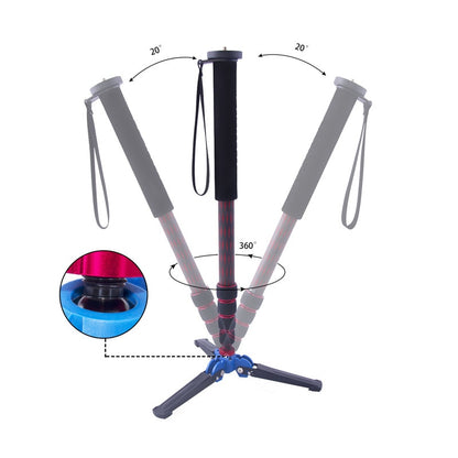 Trépied monopode d'appareil photo en fibre de carbone fosoto C-222 rouge et noir avec base de support adaptateur 3/8" Mini trépied professionnel pour téléphone reflex numérique