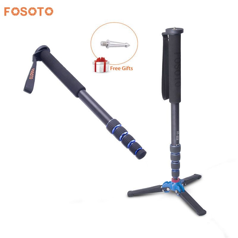Fosoto F-222+M1 Mini appareil photo numérique en aluminium Unipod Monopode 1650 mm avec verrouillage et base à 3 pieds A-222 Support de trépied pour reflex numérique Canon Nikon
