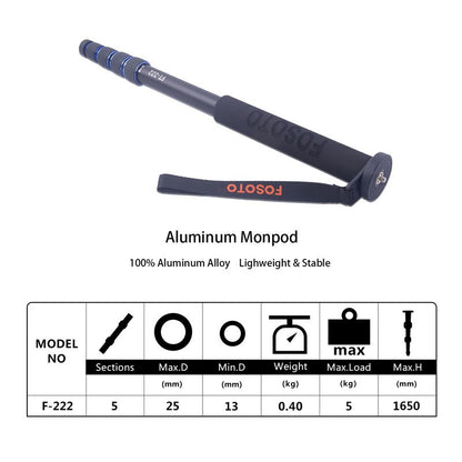 fosoto F-222+M1 Digital Alumninum Mini Camera Unipod Monopod 1650mm Lock w/3 Leg Base A-222 Tripod Stand For Canon Nikon DSLR