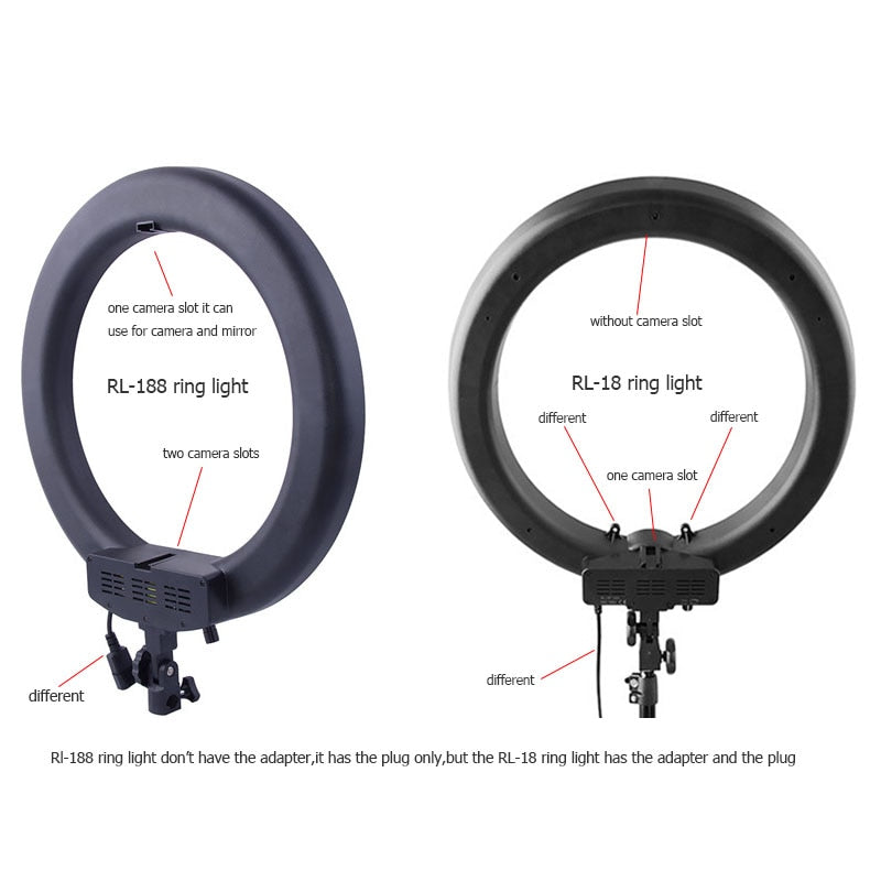 fosoto Le plus récent RL188 DSLR Camera Photo Studio Phone Video 18"55W 240 LED 5500K Photographie Dimmable Ring Light Lamp &amp; Tripod Stand