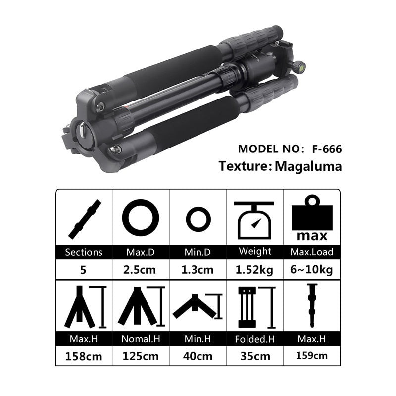 fosoto F-666 Professional Portable Q666 Tripod Monopod & 360 Degree Ball Head Quick Release Plate For Canon Nikon DSLR Camera