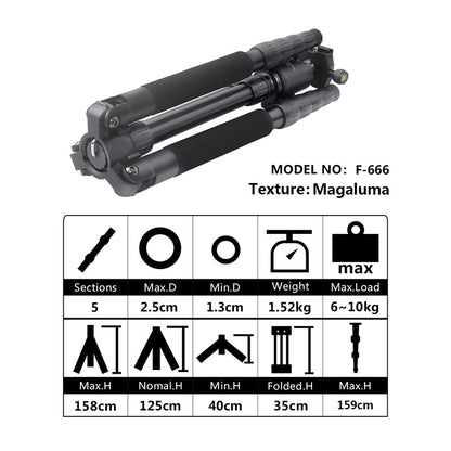 Fosoto F-666 profesional portátil Q666 trípode monopié y cabeza de bola de 360 ​​grados Placa de liberación rápida para cámara Canon Nikon DSLR