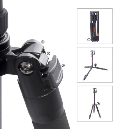Fosoto F-555 profesional portátil aleación de aluminio y magnesio Q555 trípode para cámara monopié soporte y cabezal de bola para Canon Nikon Sony