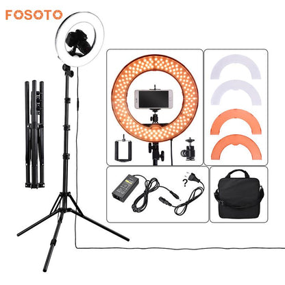 fosoto RL-12 photographic lighting 42W 5500K 180 LED Dimmable Camera Photo Studio Phone Photography Ring Light Lamp&Tripod Stand