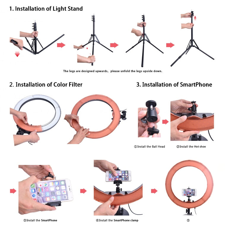 FOSOTO RL-18 55W 5500K 240 LED Photographic Lighting Dimmable Camera Photo/Studio/Phone Photography Ring Light Lamp&Tripod Stand