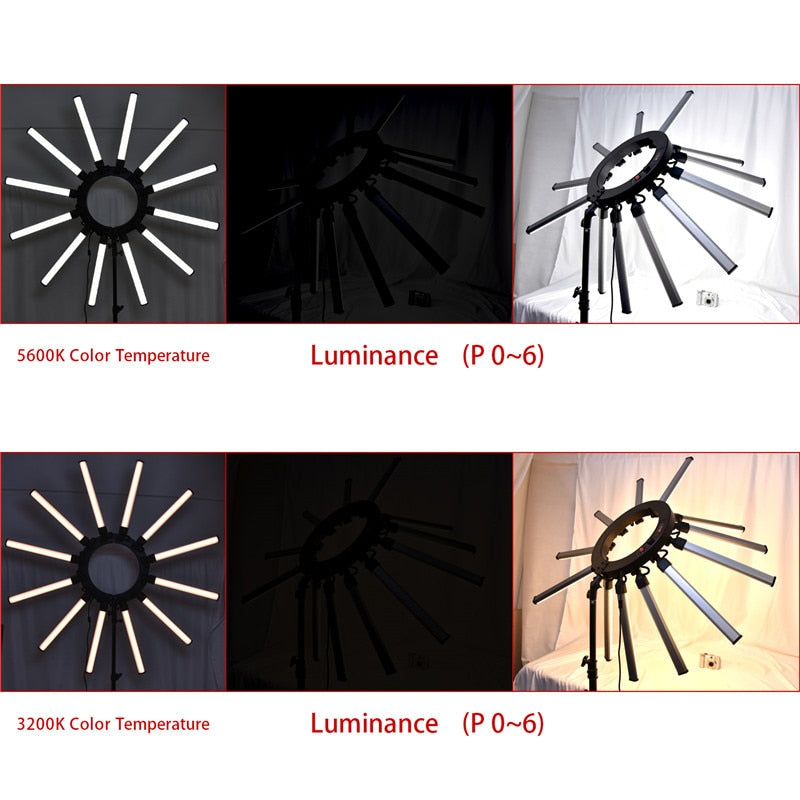 fosoto TL-1800 Photographic Lighting Dimmable 3200-5600K 12 Tubes 672 Leds Camera Photo Studio Phone Photography ring light Lamp