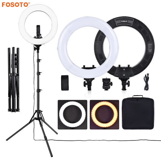 fosoto R48B 48W 3200-5600K 432 LEDs Photographic Lighting Dimmable Camera Photo Phone Photography Ring Light Lamp&tripod Stand