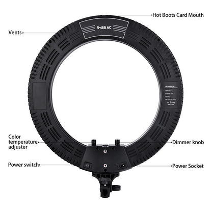 Fosoto R48B 48W 3200-5600K 432 LED iluminación fotográfica regulable foto de cámara teléfono fotografía anillo lámpara de luz y soporte de trípode