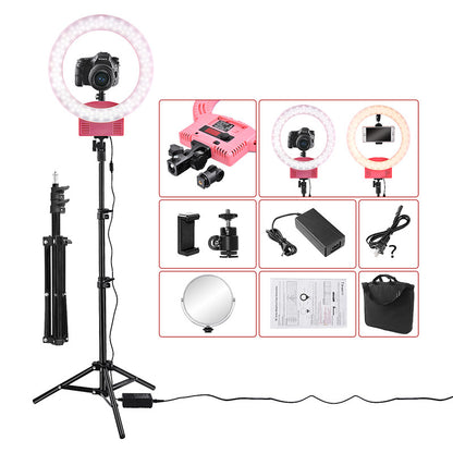 FOSOTO RL-12 Led Photographic Lighting 3200-5600K 3 Hot Shoes For Camera Phone Makeup Photography Ring Light Selfie Lamp Stand