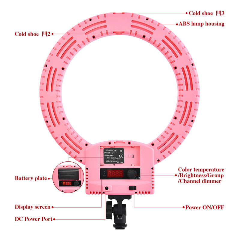 FOSOTO RL-12 Led Photographic Lighting 3200-5600K 3 Hot Shoes For Camera Phone Makeup Photography Ring Light Selfie Lamp Stand