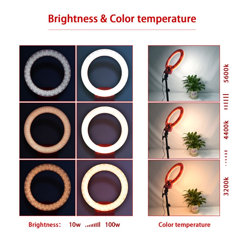 FOSOTO RL-12 Led Photographic Lighting 3200-5600K 3 Hot Shoes For Camera Phone Makeup Photography Ring Light Selfie Lamp Stand