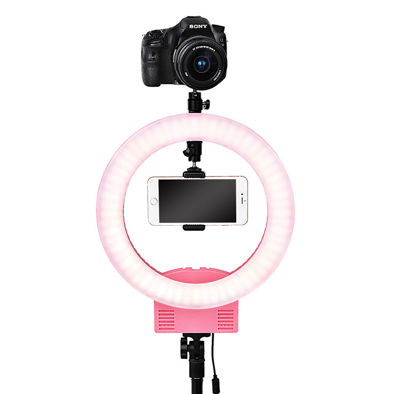 FOSOTO RL-12 Led Photographic Lighting 3200-5600K 3 Hot Shoes For Camera Phone Makeup Photography Ring Light Selfie Lamp Stand