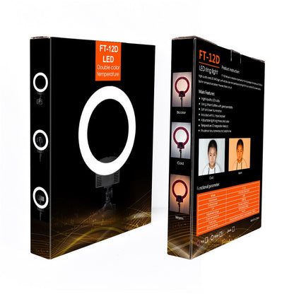 FOSOTO RL-12 Led Photographic Lighting 3200-5600K 3 Hot Shoes For Camera Phone Makeup Photography Ring Light Selfie Lamp Stand