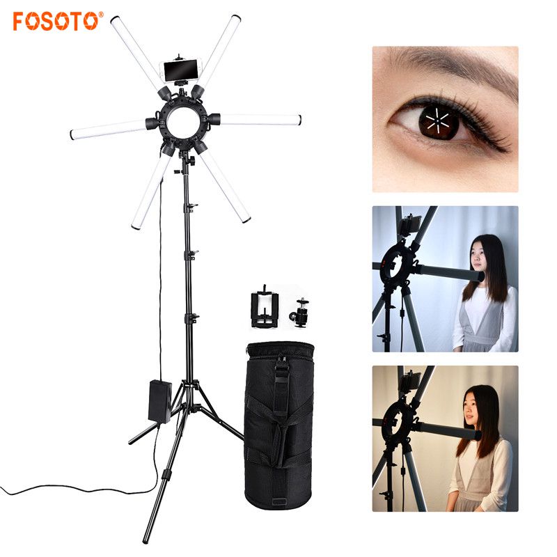 fosoto TL-1200S Photographic lighting 6 Tubes 336 leds 3200-5500K 120W Dimmable Camera Photo Phone Video Ring Light Lamp Stand