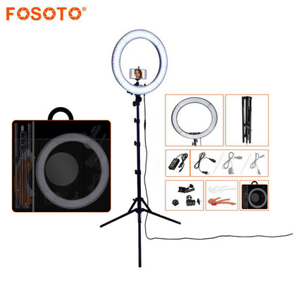 FOSOTO RL-18 240LED 5500K fotografía regulable/foto/estudio/teléfono/vídeo anillo lámpara de luz y soporte de trípode para cámara Canon Nikon Dslr